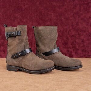 rag & bone Waxed Suede Moto Biker Boots Brown Womens Sz 6 US EUR 36